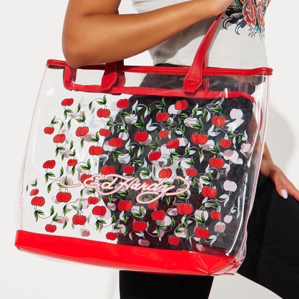 NWT Ed Hardy Cherries Clear Tote
